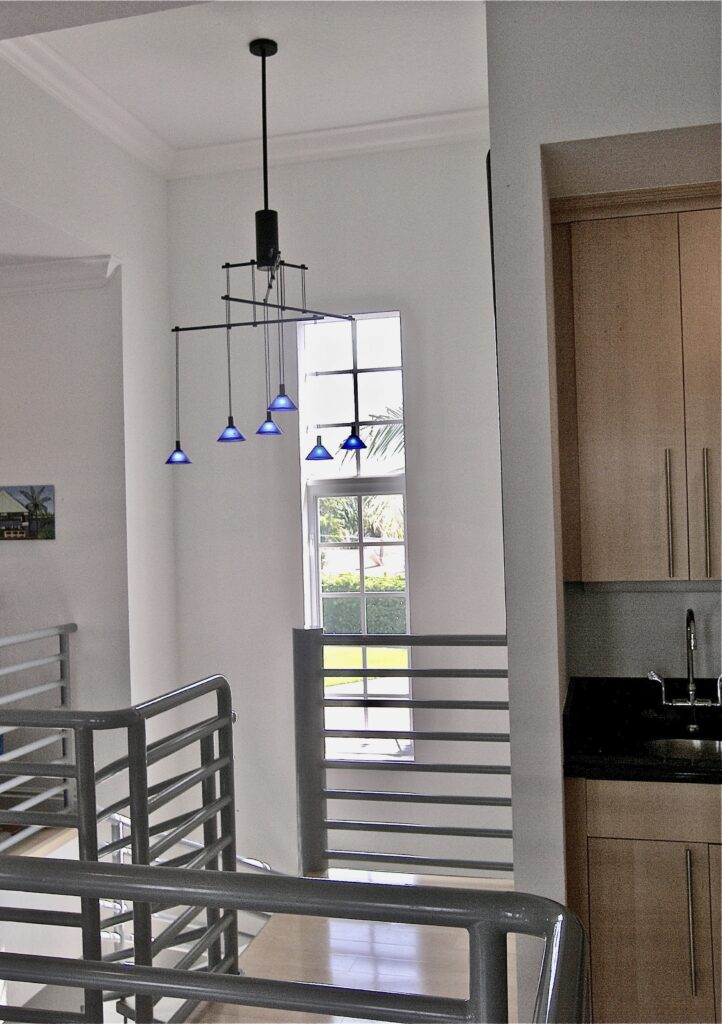 Blue ceiling lamps of the house