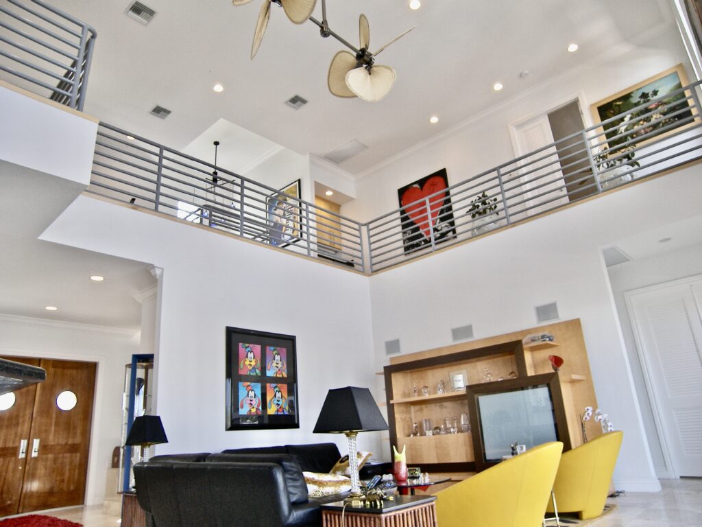 Low angled shot of a living room of a two storey building